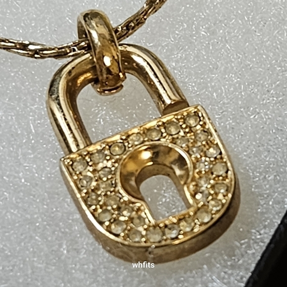 Christian Dior Cadena Lock Motif Rhinestone Gold Tone Pendant Necklace - Picture 4 of 5